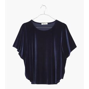 Madewell Velvet Short Sleeve Crew Top Soft Touch Holiday Party Navy Blue M